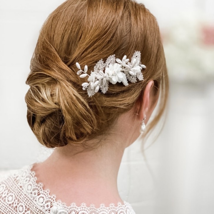 Sabrina Mini Beaded Leaves and Opal Crystal Flowers Hair Comb