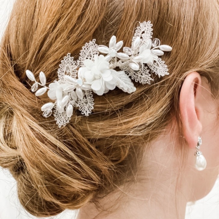 Sabrina Mini Beaded Leaves and Opal Crystal Flowers Hair Comb