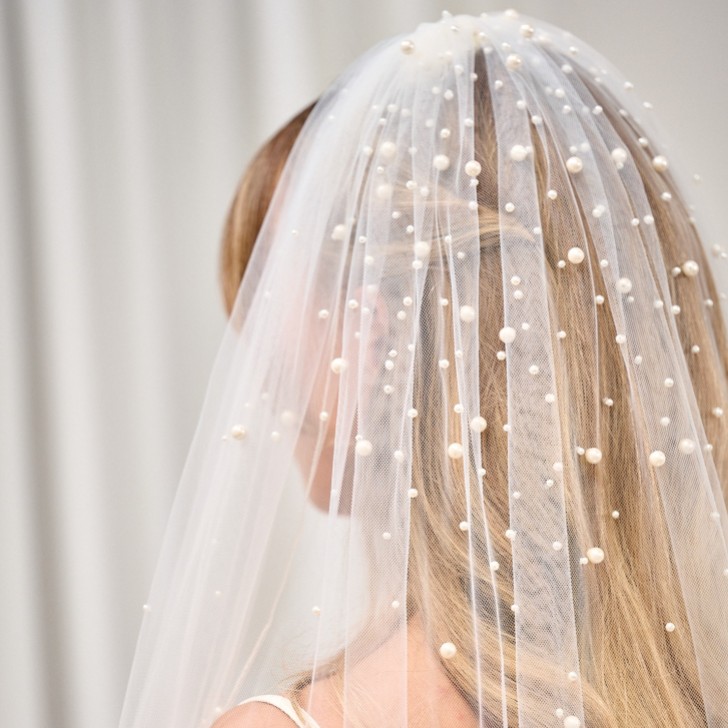 San Diego Ivory Single Tier Pearl Embellished Long Veil
