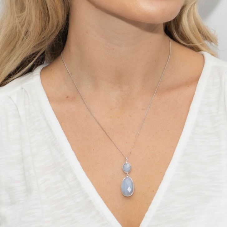 Sarah Alexander Alpine Snow Blue Lace Agate Double Drop Pendant
