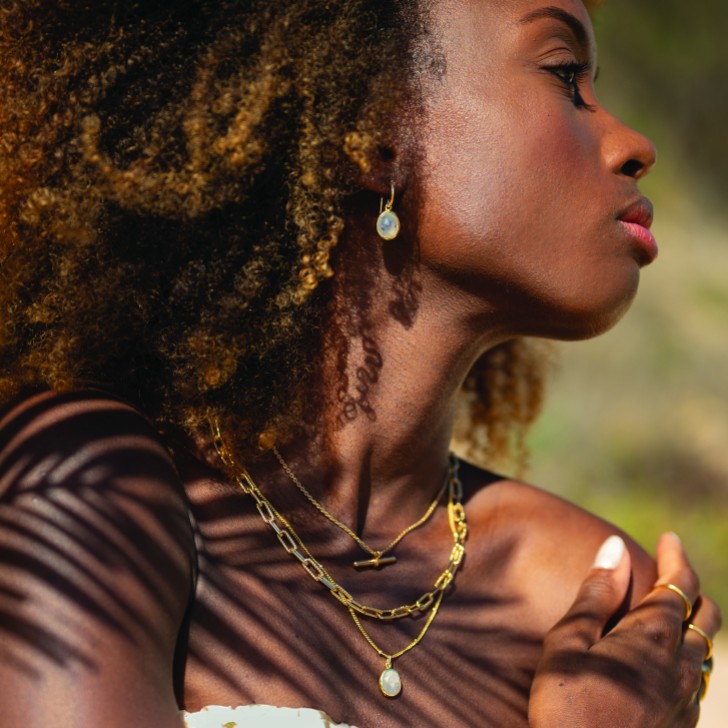 Sarah Alexander Antigua Rainbow Moonstone Gold Gemstone Necklace