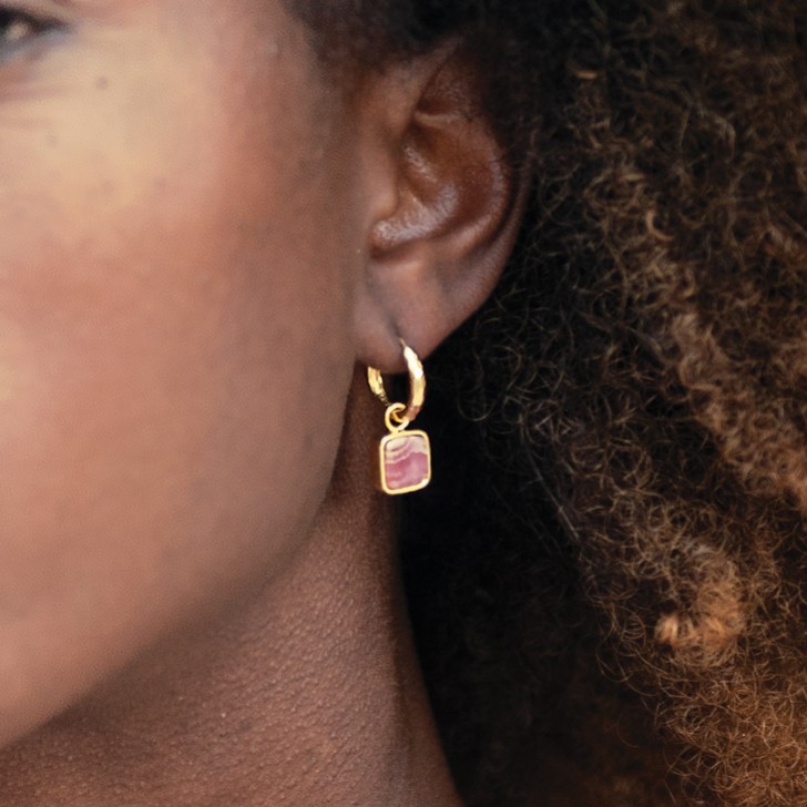 Sarah Alexander Aztec Rhodochrosite Square Charm Hoop Earrings