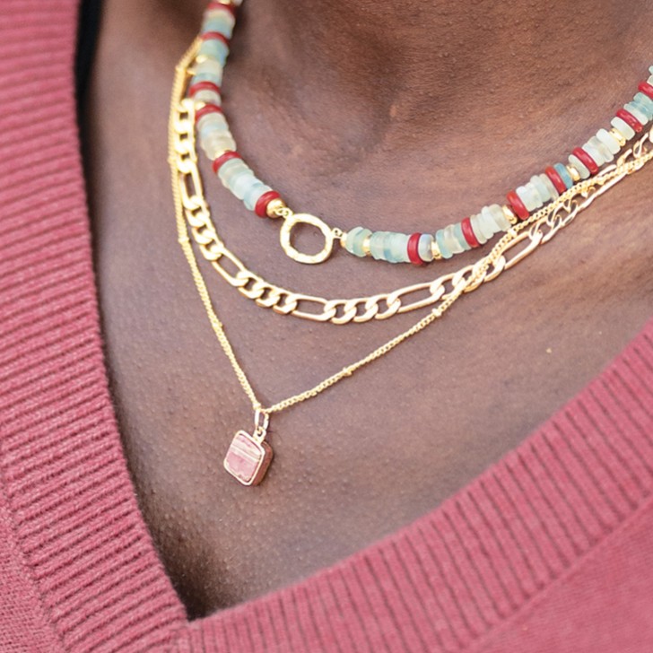 Sarah Alexander Pendentif breloque carré en rhodochrosite aztèque