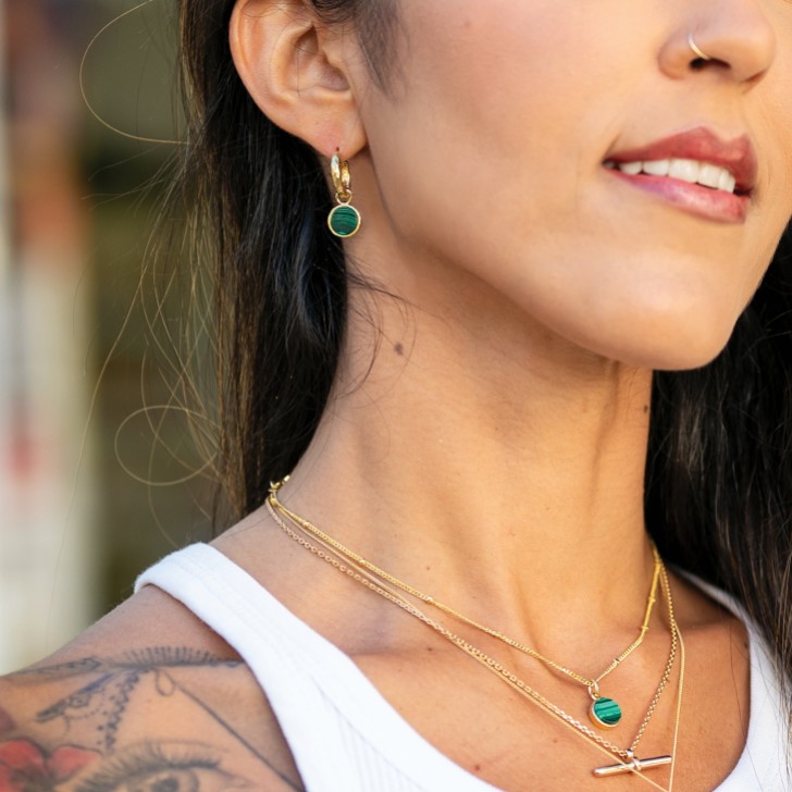 Sarah Alexander Kaori Malachite Round Charm Hoop Earrings