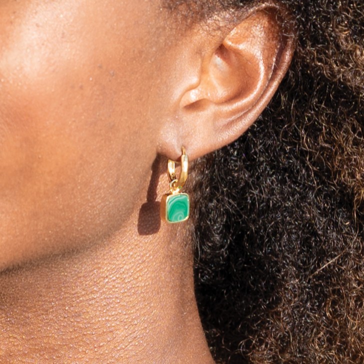 Sarah Alexander Napa Malachite Square Charm Hoop Earrings
