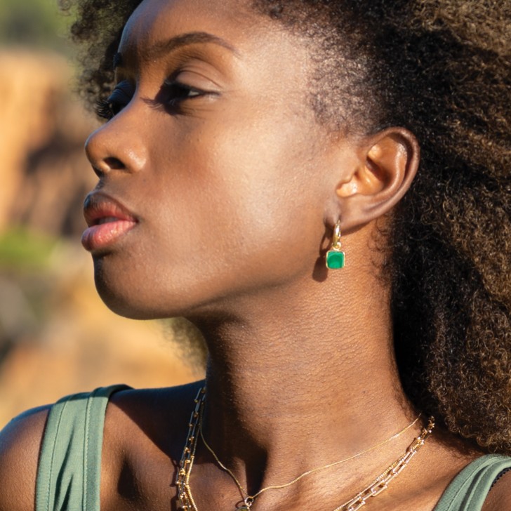 Sarah Alexander Napa Malachite Square Charm Hoop Earrings