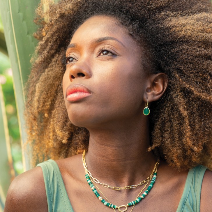 Sarah Alexander Nubia Green Onyx Gold Drop Earrings
