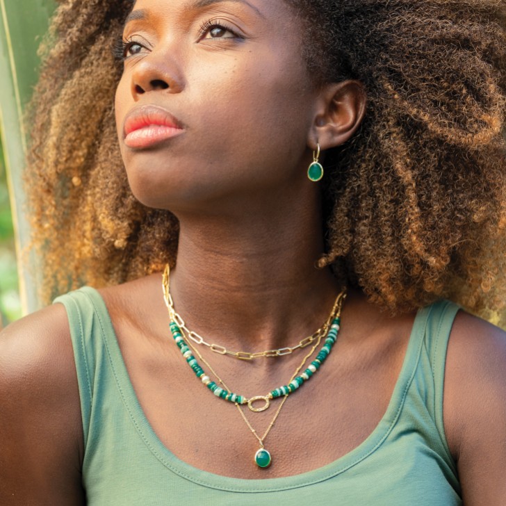 Sarah Alexander Nubia Green Onyx Gold Gemstone Necklace