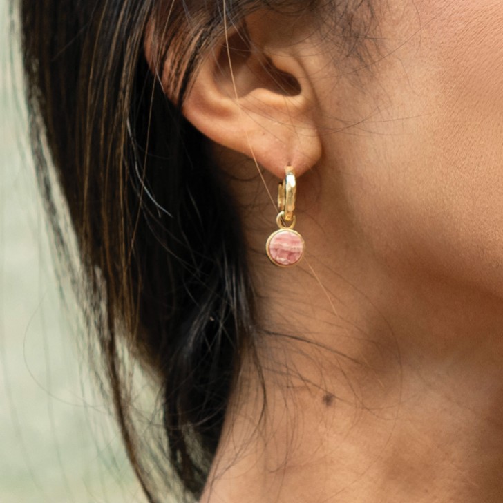 Sarah Alexander Rosa Rhodochrosite Round Charm Hoop Earrings
