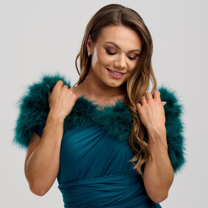 Scarlet Teal Feather Wedding Wrap
