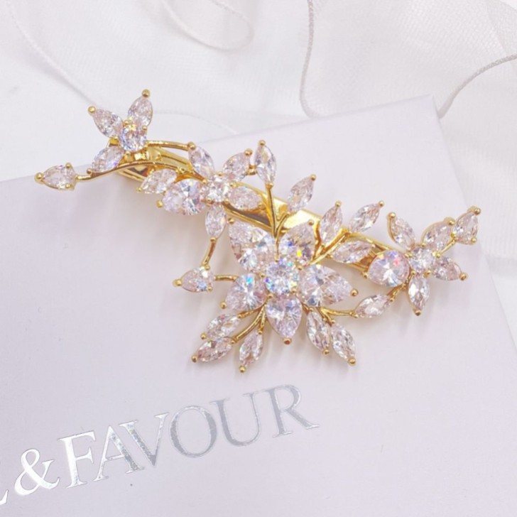 Sierra Gold Floral Crystal Wedding Hair Clip