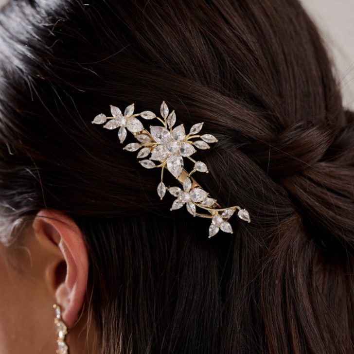 Sierra Gold Floral Crystal Wedding Hair Clip