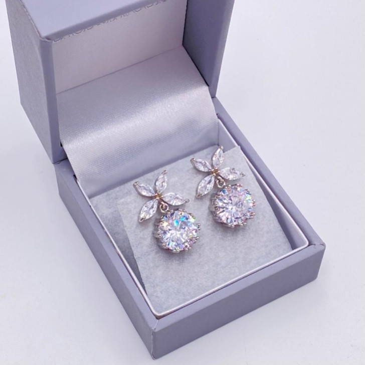 Solitaire Dainty CZ Crystal Leaves Earrings