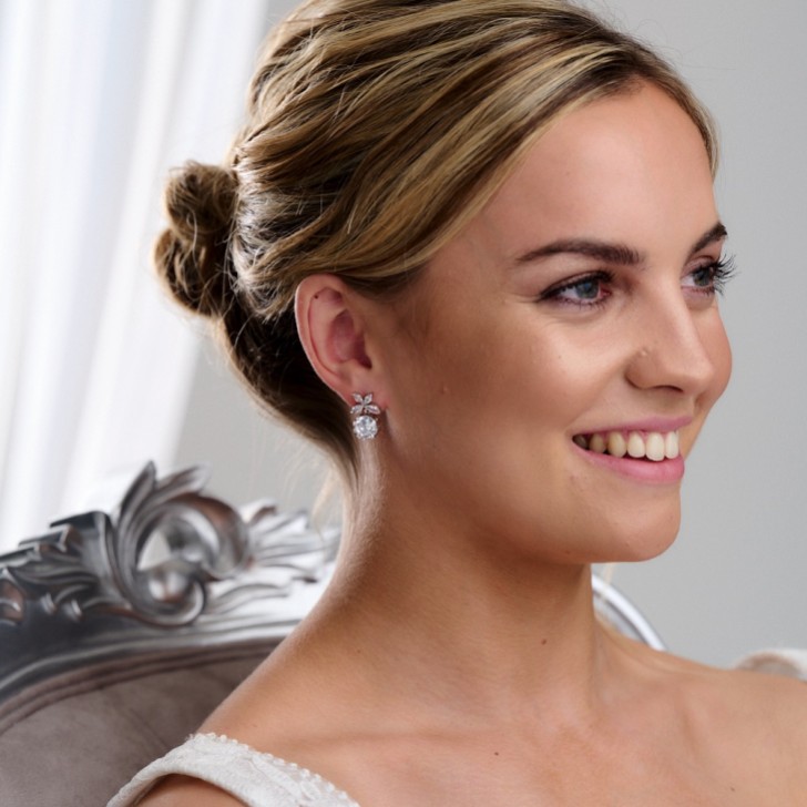 Solitaire Dainty CZ Crystal Leaves Earrings