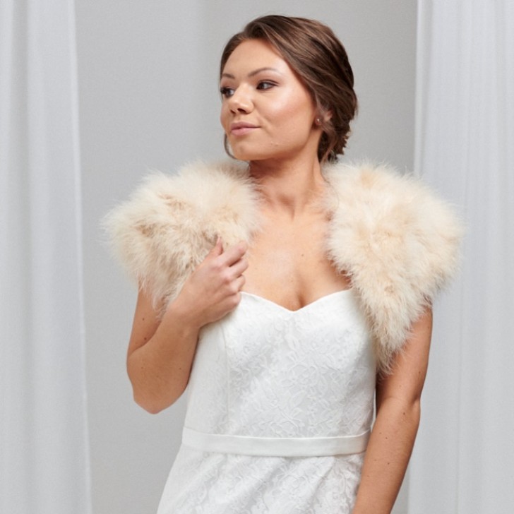Sophia Champagne Feather Bridal Bolero
