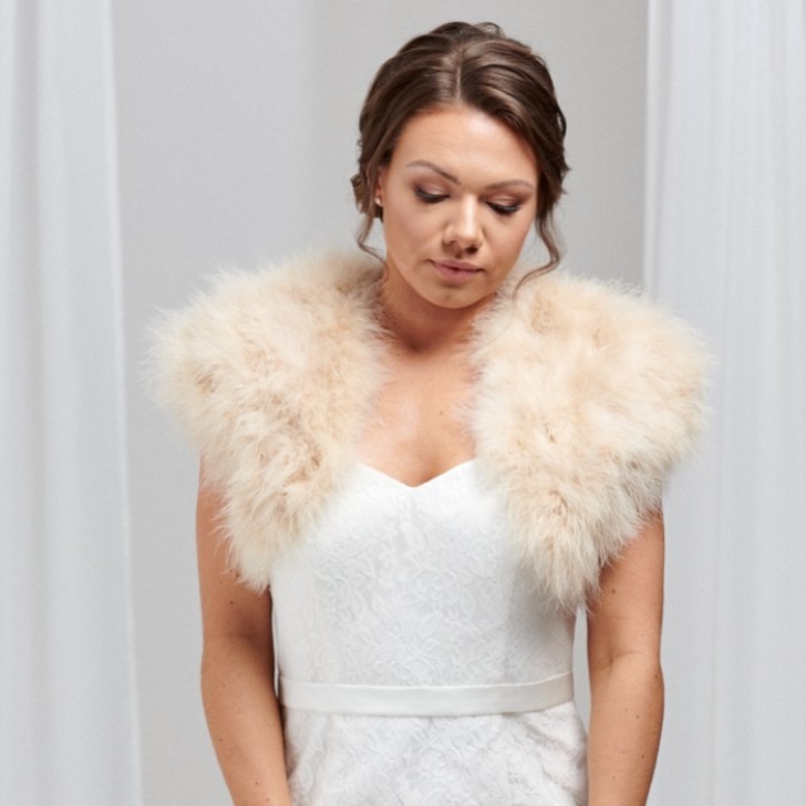 Sophia Champagne Feather Bridal Bolero