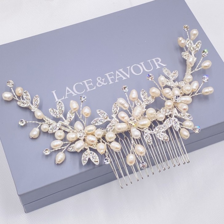 Sophia Freshwater Pearl and Crystal Leaves Hair Comb