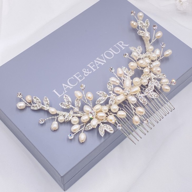 Sophia Freshwater Pearl and Crystal Leaves Hair Comb