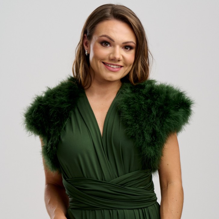 Sophia Olive Green Feather Bolero