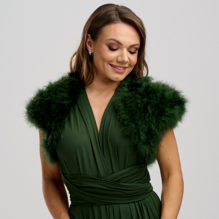 Sophia Olive Green Feather Bolero