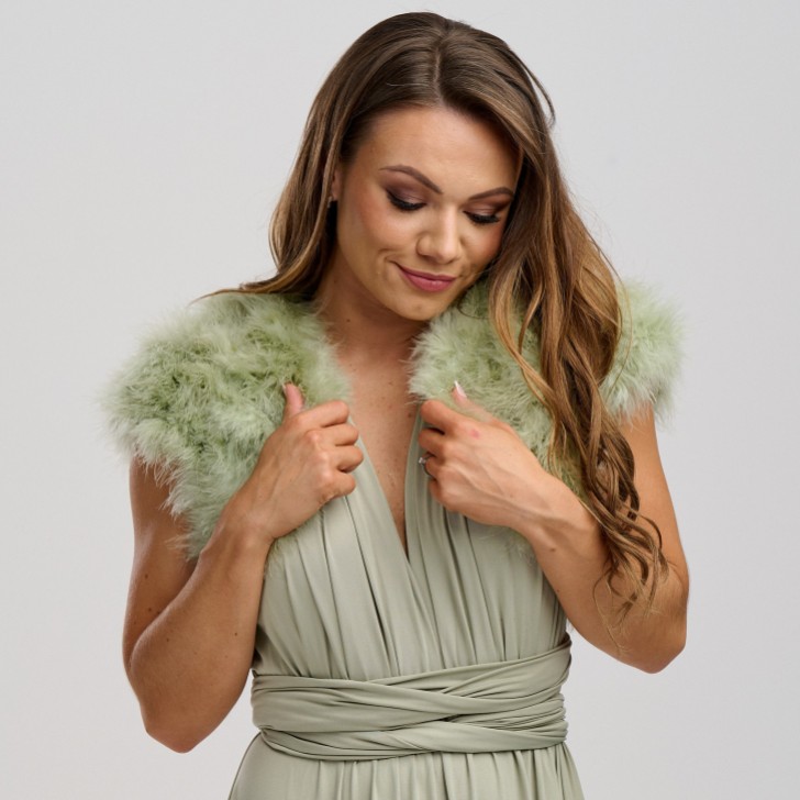 Sophia Sage Green Feather Bolero