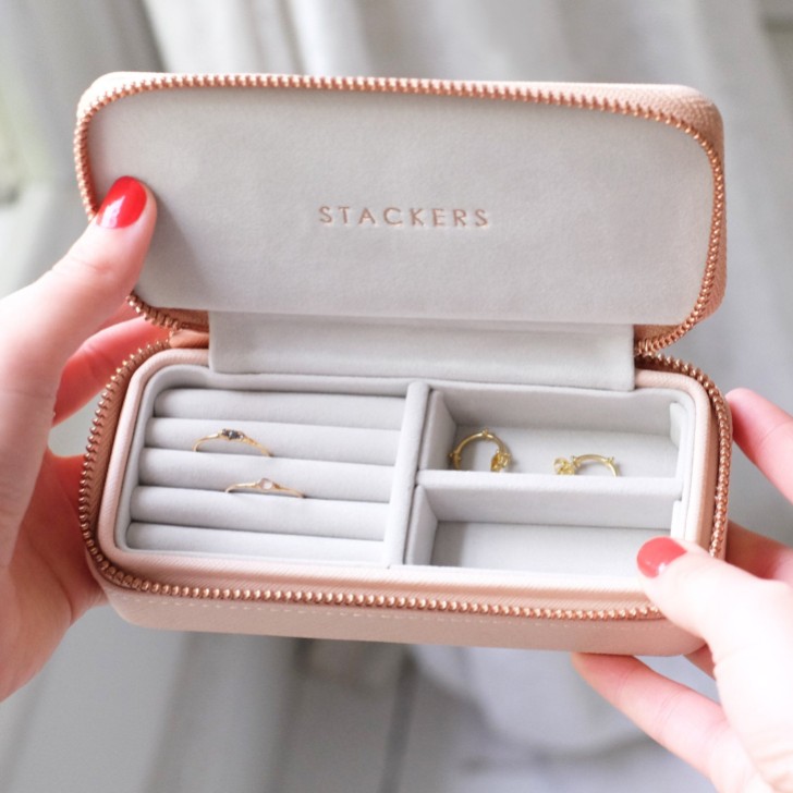 Stackers Blush and Rose Gold Zipped Travel Jewellery Box