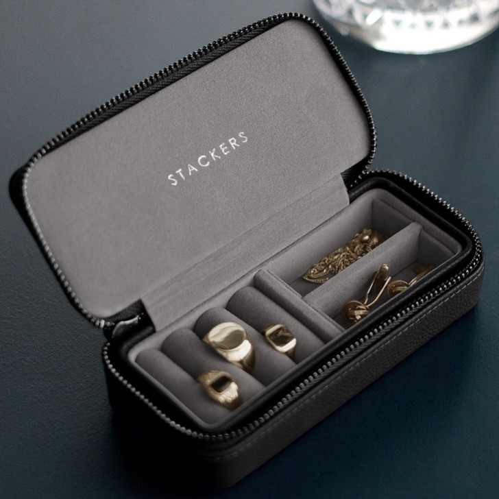 Stackers Boîte à bijoux de voyage zippée noire pour hommes