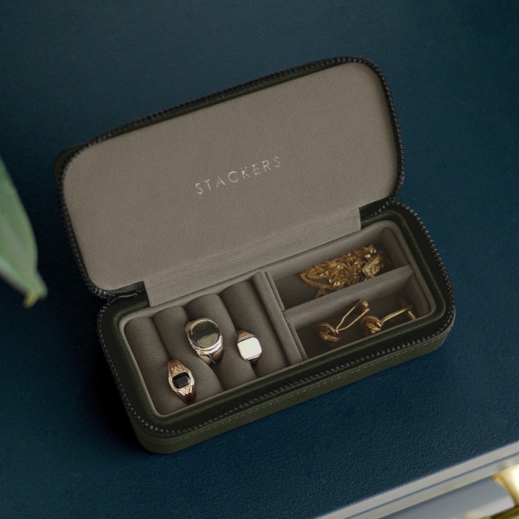 Stackers Men's Olive Green Zipped Travel Jewelry Box