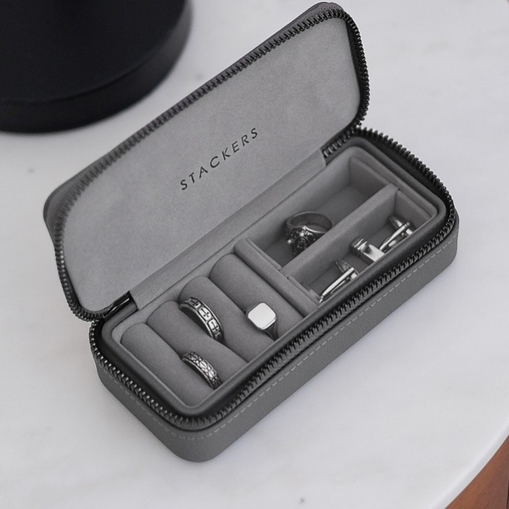 Stackers Men's Slate Gray Zipped Travel Jewelry Box