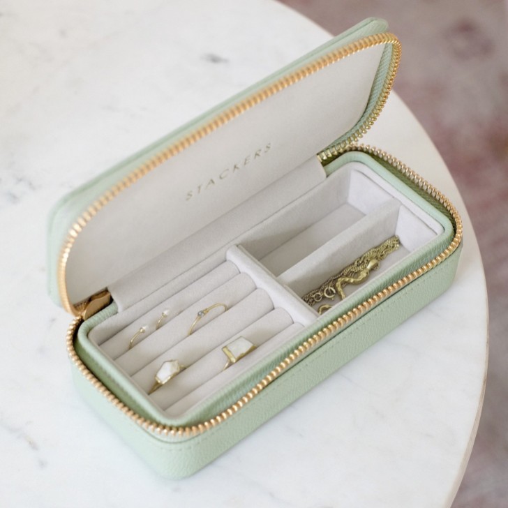 Stackers Boîte à bijoux de voyage zippée vert sauge