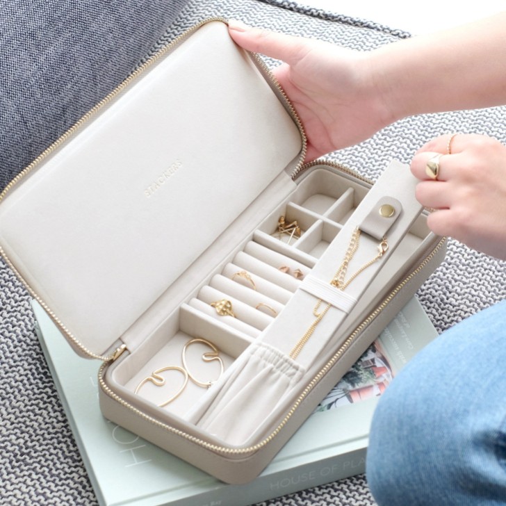 Stackers Taupe Sleek Necklace Zipped Travel Jewellery Box