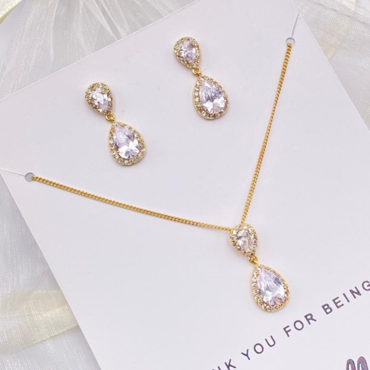 'Thank You For Being My Bridesmaid' Gold Teardrop Crystal Jewellery Set