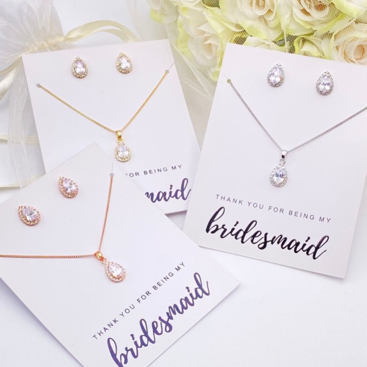 'Thank You For Being My Bridesmaid' Gold Crystal Stud Jewelry Set