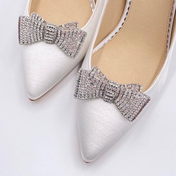 Tiffany Silver Diamante Bow Shoe Clips