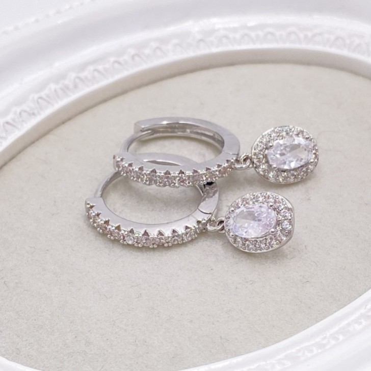 Tobago Silber Crystal verschönert Huggie Hoop Ohrringe