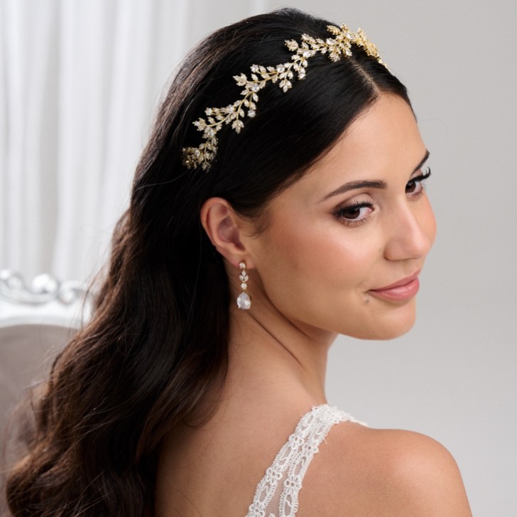 Veneto Gold Crystal Leaves Wedding Headband