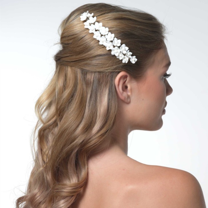 Violet Ivory Porcelain Flower Bridal Hair Comb