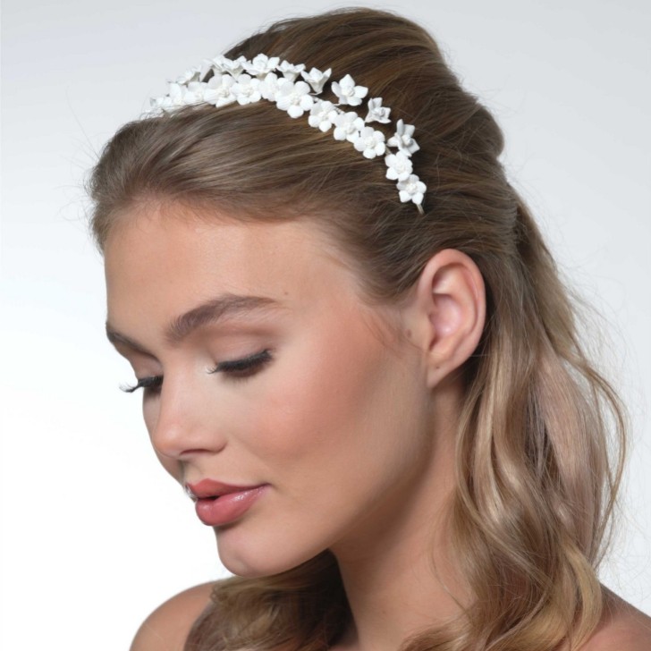 Violet Ivory Porcelain Flower Headband