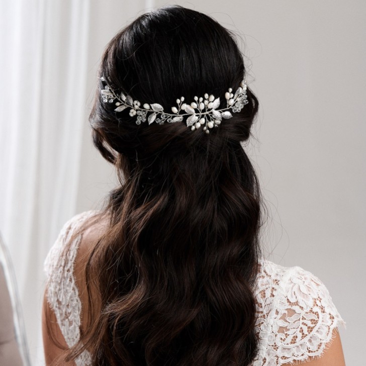 Woodland Dream Silver Leaves and Freshwater Pearl Hair Vine