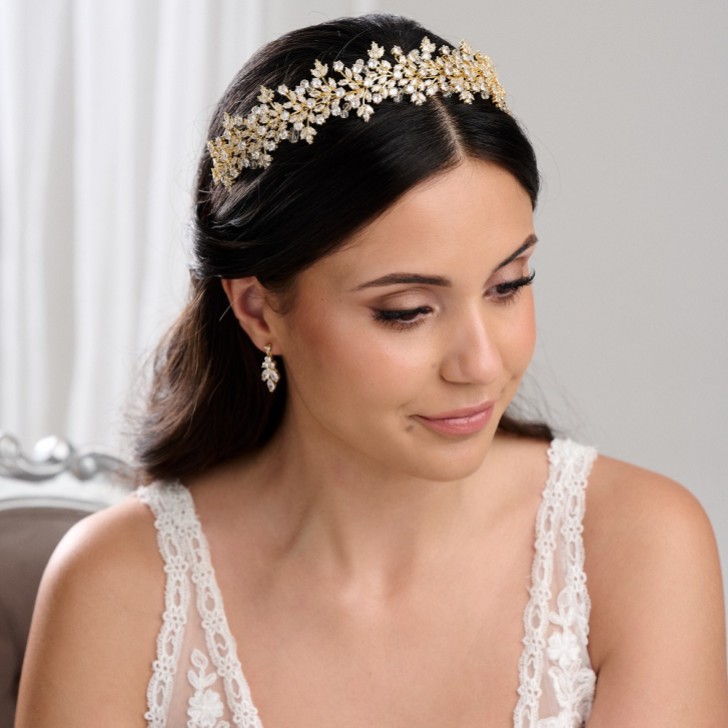 Zanzibar Gold Crystal Leaves Wedding Headband