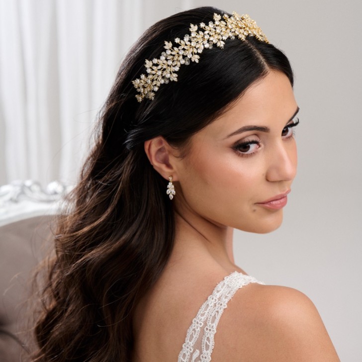 Zanzibar Gold Crystal Leaves Wedding Headband
