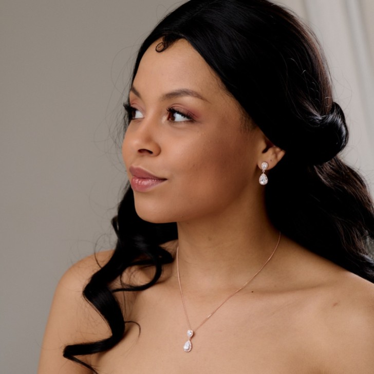 Zara Rose Gold Teardrop Crystal Wedding Jewelry Set