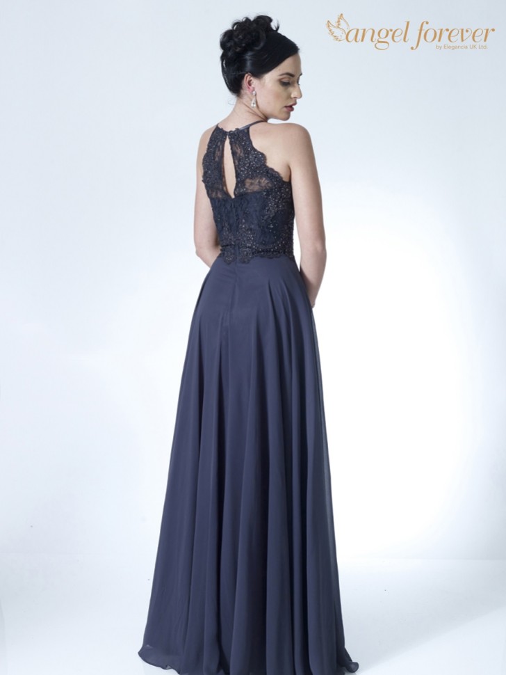 Angel Forever High Neck Lace Bodice A Line Chiffon Prom Dress (Charcoal)