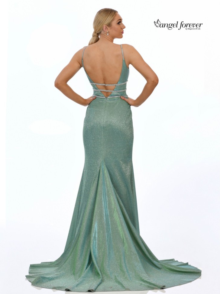 Angel Forever Shimmer Fabric Fishtail Prom Dress with Diamante Detail (Mint)