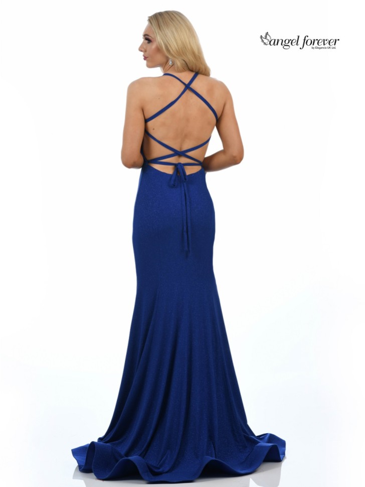 Angel Forever Shimmer Fabric Backless Fishtail Prom Dress with Slit (Royal Blue)