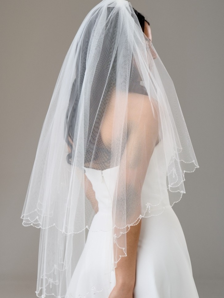 Atlanta Zweistufiger Schleier mit Perlen und Kristalltropfen