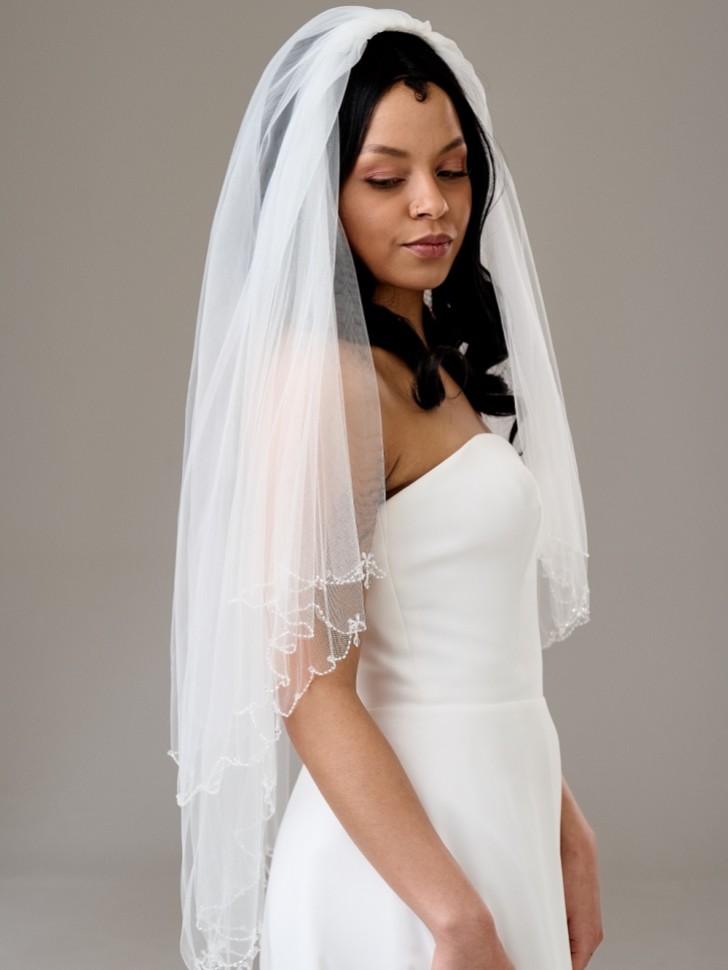 Atlanta Zweistufiger Schleier mit Perlen und Kristalltropfen