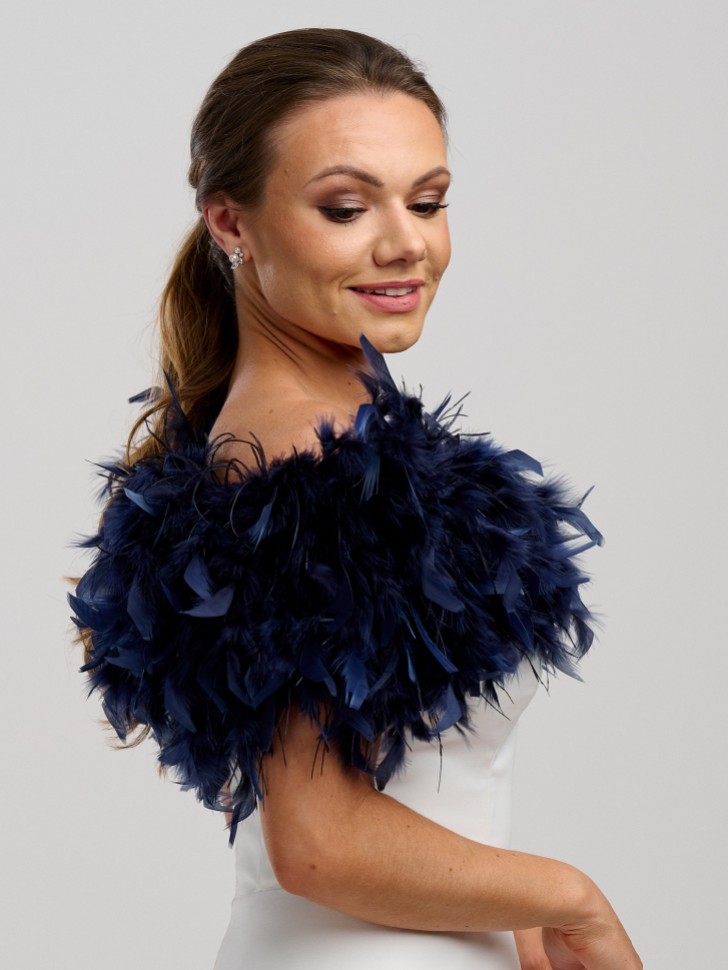 Bardot Navy Ostrich Feather Bridal Stole