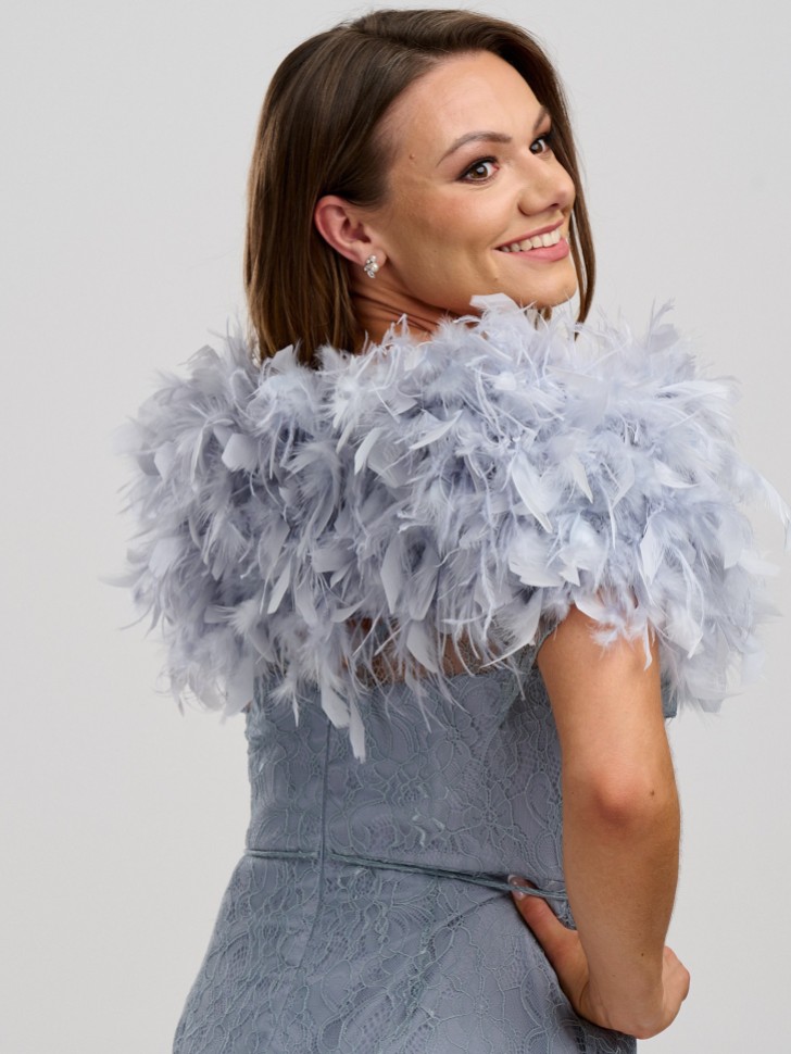 Bardot Silver Gray Ostrich Feather Bridal Stole