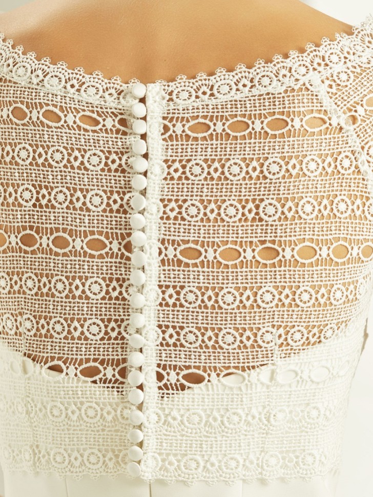 Bolero de noiva com mangas curtas em renda boho, cor marfim, modelo E278